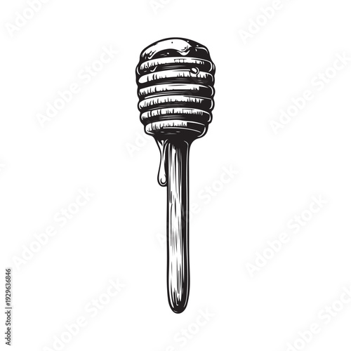 a honey dipper dripping sweet golden syrup into a pool below 