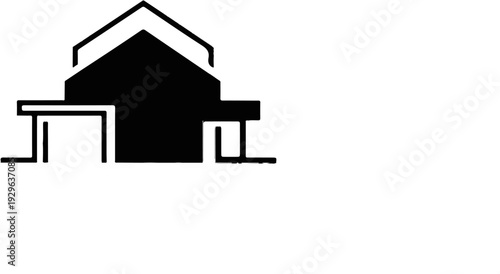 Abstract minimalist silhouette of a building with an attached garage