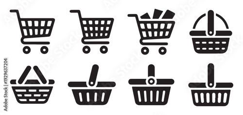 Shopping Bag and Basket Icon Set, Retail and Ecommerce Vector Collection. Vector illustration eps 10