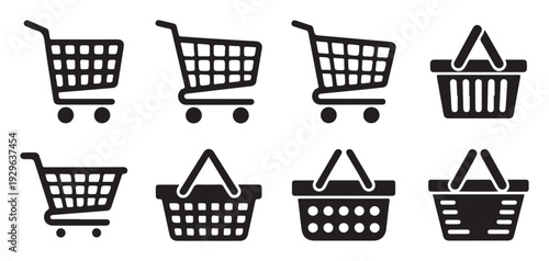Shopping Bag and Basket Icon Set, Retail and Ecommerce Vector Collection. Vector illustration eps 10