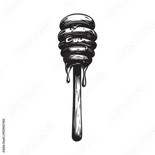 a honey dipper dripping sweet golden syrup into a pool below 