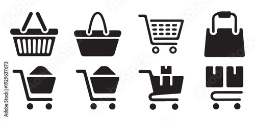 Shopping Basket and Bag Icon Set. Retail, E-commerce, Online Store Vector Collection. Vector illustration eps 10