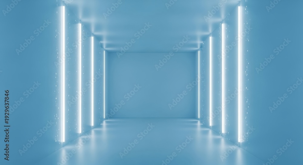 Fototapeta premium Futuristic Blue Room with Neon Lights.
