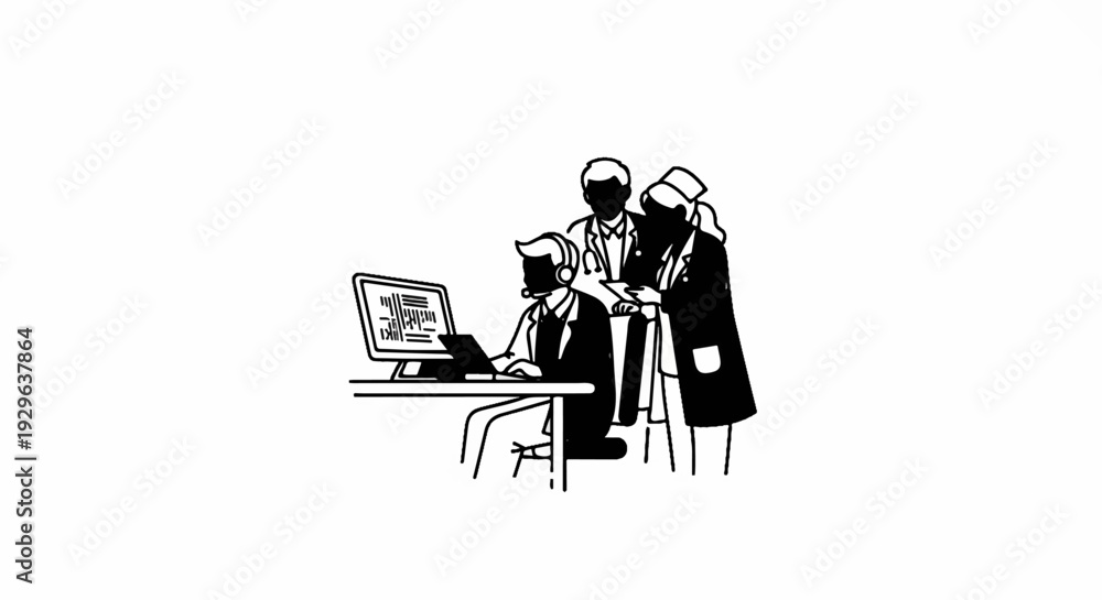 Fototapeta premium Medical team reviews patient data on a computer screen