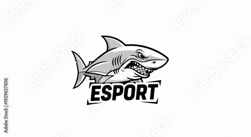 Fierce shark illustration with sharp teeth and 'ESPORT' text logo