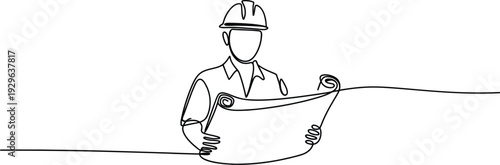 Worker holding blueprint on rope