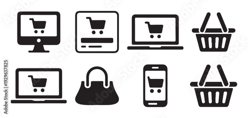 Shopping Basket and Bag Icon Set. Retail, E-commerce, Online Store Vector Collection. Vector illustration eps 10