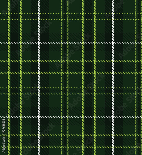 
Traditional scottish tartan plaid seamless black white green checkered fabric texture background pattern design