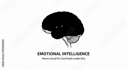 Black brain illustration with text about emotional intelligence for coaching