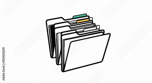 Simple line drawing of a group of five file folders with colored tabs