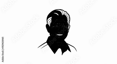 Stylized black and white portrait of an older man with white hair and glasses