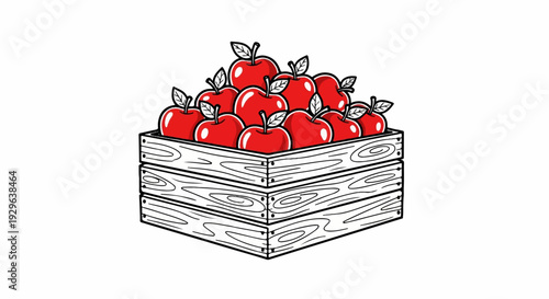 A wooden crate overflows with a bountiful harvest of shiny red apples
