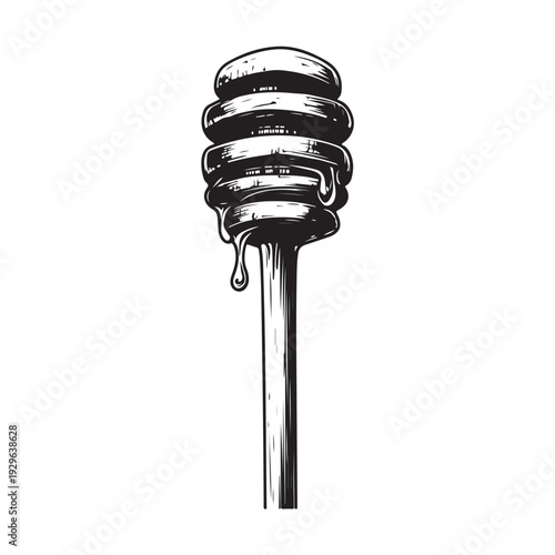 a honey dipper dripping sweet golden syrup into a pool below 