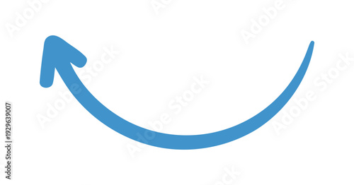 Blue curved arrow pointing upwards and to the right on white background