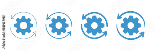 Blue Gear Icons with Circular Arrows Showing Process Flow and Synchronization