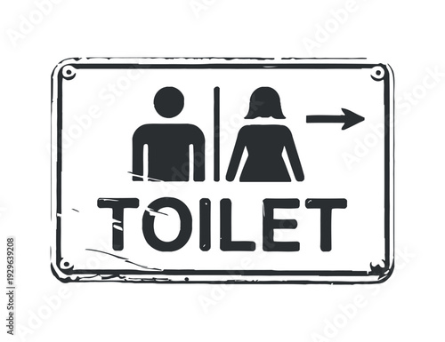 Gender Neutral Toilet Sign with Male and Female Icons and Arrow