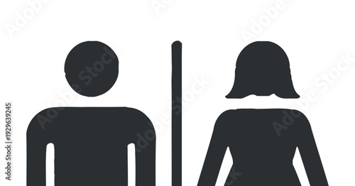 Male and Female Icon Symbols Separated by Divider Public Restroom Signage Concept Minimalist Vector Graphic