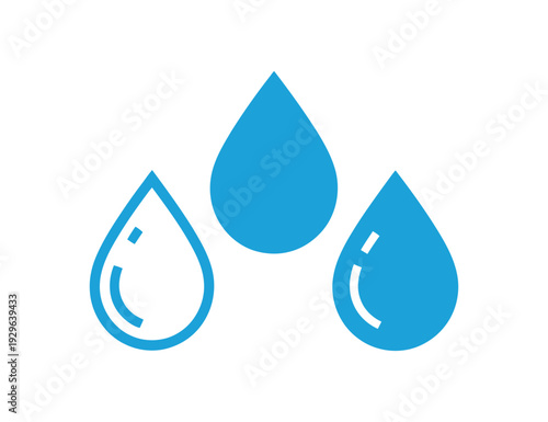 Three Blue Water Droplets Falling Liquid Concept Clean Design Stock Graphic