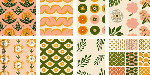A colorful grid of vintage inspired floral and geometric patterned papers