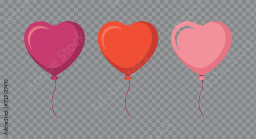 Three Heart Shaped Balloons Floating Against Transparent Background Pink Red Magenta