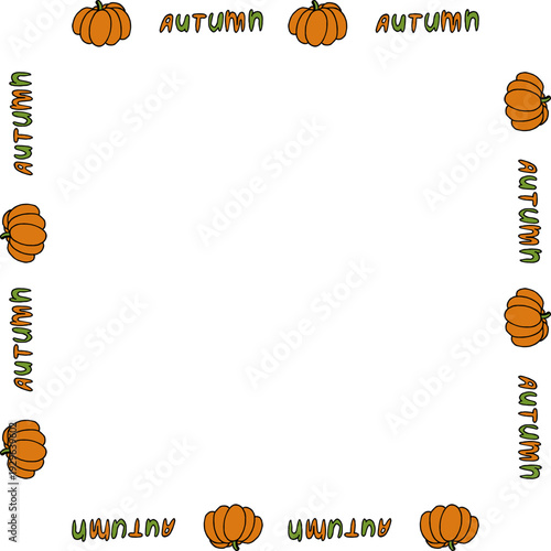 Square frame with autumn cute doodle pumpkin on white background.eps