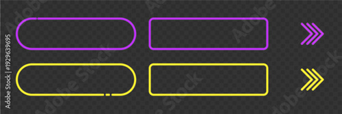 Neon light rectangle border with glow effect. Stylish UI frame for buttons, banners, web interfaces, games and modern futuristic layouts.