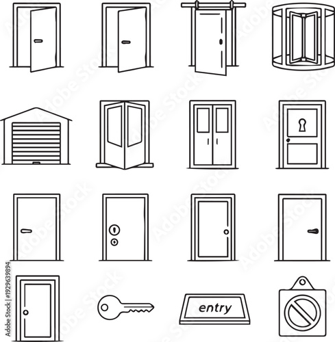 A collection of various door types and symbols