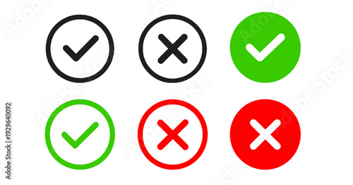 Check Mark and Cross Icon Set – Approval and Rejection Vector Symbols Collection 