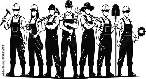 International labor day unity workers from different trades stand together