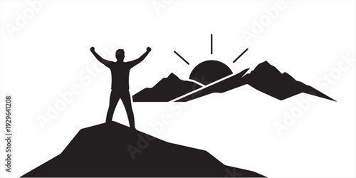 man raise hands on top of mountain with sunset or sunrise background