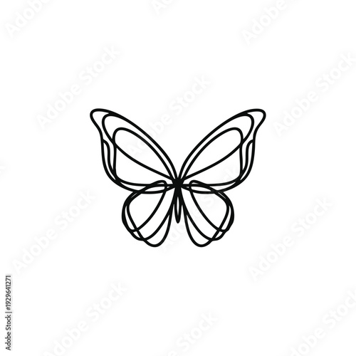 A delicate butterfly illustration with intricate lines and curves, viewed from the front.