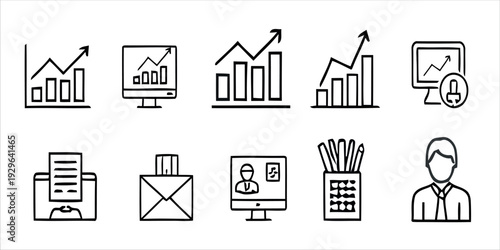 A collection of business and finance related icons and graphics