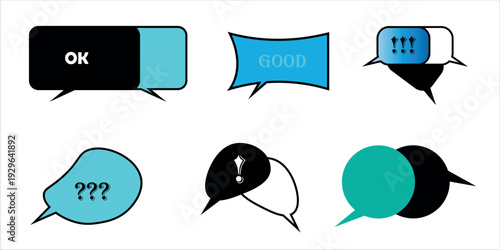 Collection of six colorful speech bubbles with numbers on a white background