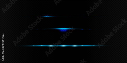 Colorful Star Light Effect Collection with Blue, Golden, and Yellow Glowing Starlight Sparkle Rays and Lens Flare Illumination on Transparent Background