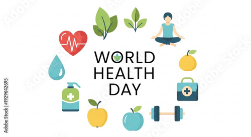 World health day illustration with fitness and wellness icons