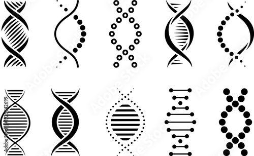 DNA Helix Structure Icons Set – Genetic Science and Biotechnology Vector