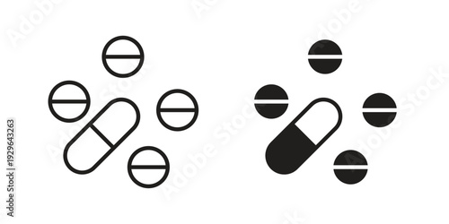 Pills icons In Trendy Design Vector Eps 10, Editable Stroke and solid flat.