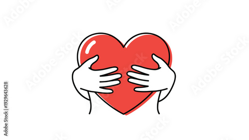 Two hands tenderly wrap around a large red heart signifying self-love, compassion, emotional support, and the importance of heart health.