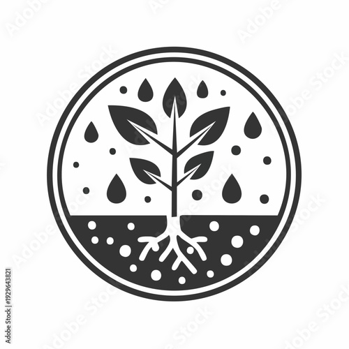 Plant growth icon symbolizing nature, roots, water, and healthy soil for ecological and botanical concepts