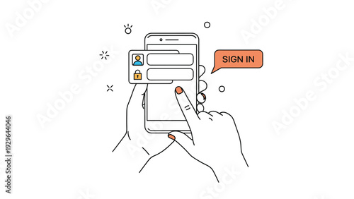 Mobile security and user authentication concept showing a hand interacting with a login screen and sign in button on a smartphone.