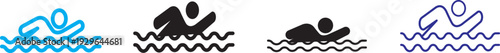 Swimmer icon vector outline set. Minimal swimmer pictogram for pool, sea and beach activities.