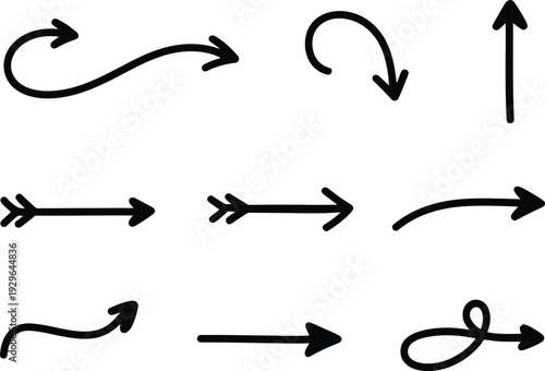 Collection of various arrows on white background