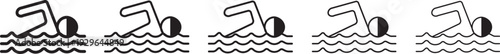 Swimmer icon vector outline set. Minimal swimmer pictogram for pool, sea and beach activities.