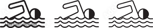 Swimmer icon vector outline set. Minimal swimmer pictogram for pool, sea and beach activities.