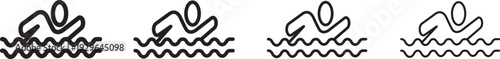 Swimmer icon vector outline set. Minimal swimmer pictogram for pool, sea and beach activities.