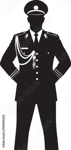 Police officer in formal uniform silhouette vector illustration line art