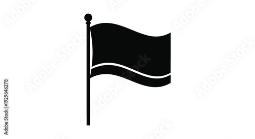 A stark black flag waves gently in the breeze presented as a bold dramatic silhouette high quality professional detailed