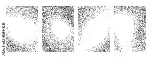 Set of dotwork abstract noise gradient rectangular backgrounds. Collection of pointillism gradient frames in dotwork style. Dotted shapes, stipple elements. Stippling noise halftone Vector design.