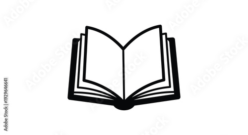 An open book is depicted in stark black lines against a white backdrop emphasizing knowledge and learning a silhouette