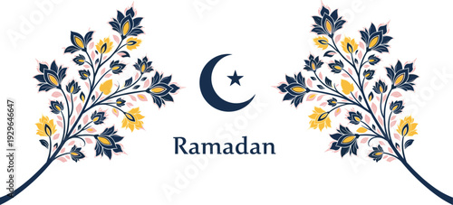 ramadan floral greeting card with crescent moon and star elegant islamic botanical design for ramadan celebration background template